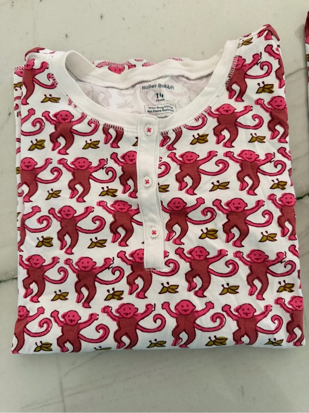 Roller Rabbit Pink Monkey Pajama Set Size 14 Girls